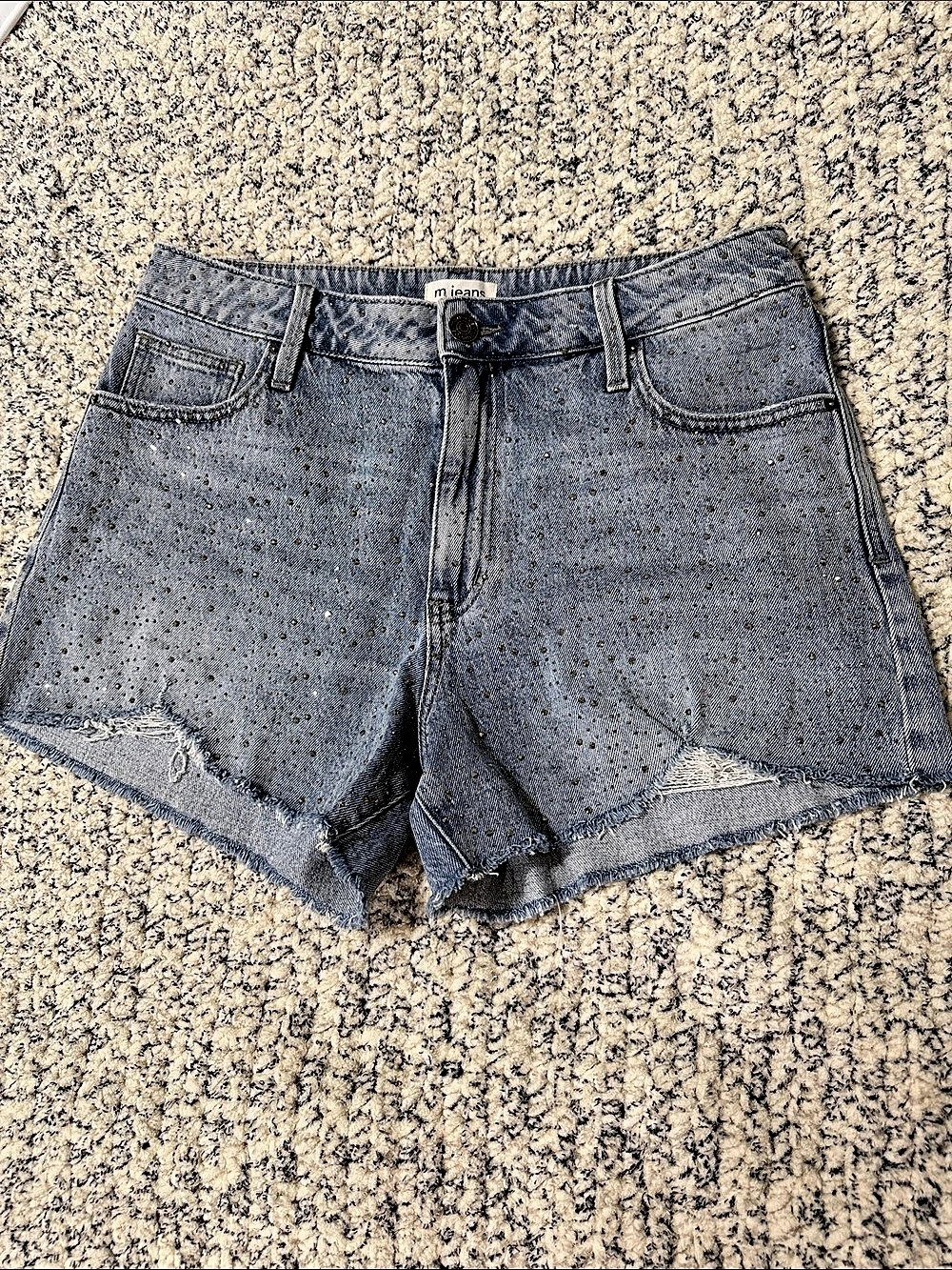 M Jeans by Maurices Sparkling Distressed Denim Jean Shorts Size 12